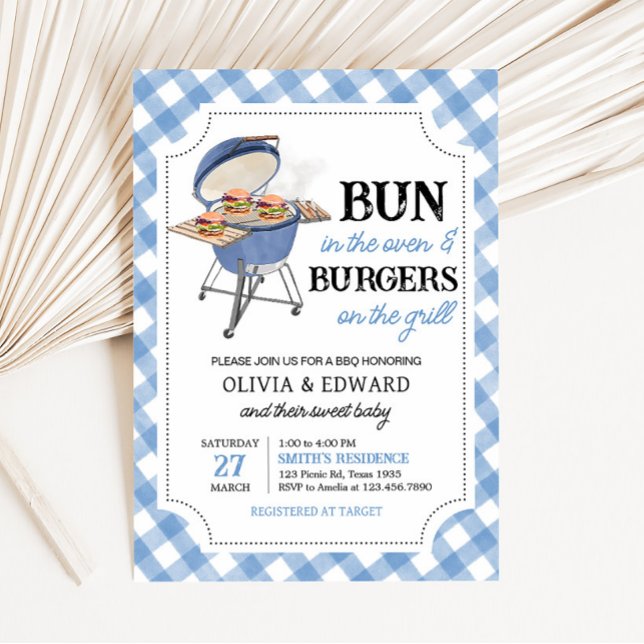 Convites Chá de fraldas do CHURRASCO do Burger Azul (Boy Backyard BBQ Baby Shower Invitation)