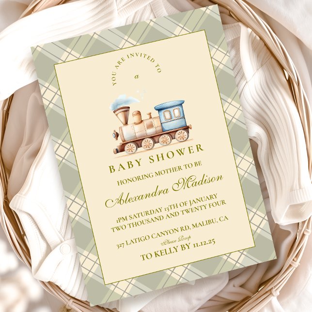 Convites Chá de fraldas do comboio verde aquarela (Criador carregado)