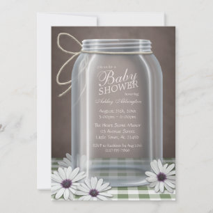 Convites Chá de fraldas do Country Mason Jar Green Gingham