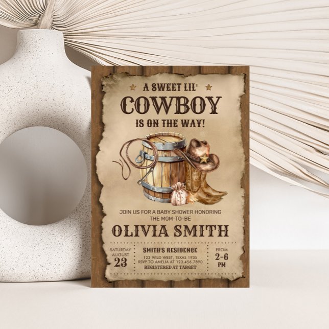 Convites Chá de fraldas do Country Western Cowboy (Western Country Cowboy Baby Shower Invitation)