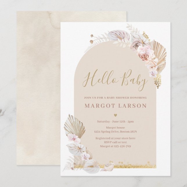 Convites Chá de fraldas do Deserto da Arca Boêmia de Pampas (Frente/Verso)