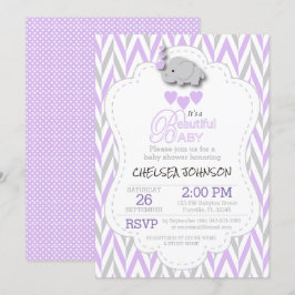 Convites Chá de fraldas do elefante da lavanda, do branco &