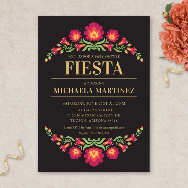 Convites Chá de fraldas do Fiesta Mexicano, Red Floral (Red Floral Mexican Fiesta Baby Shower Invitation)