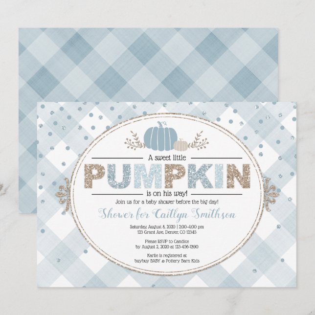 Convites chá de fraldas do garoto da queda da abóbora gingh (Frente/Verso)