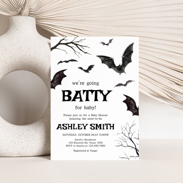 Convites Chá de fraldas do Halloween Black and White Bats (Black and White Bats Baby Shower Invitation
)