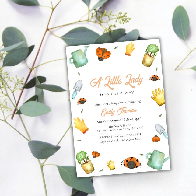 Convites Chá de fraldas do Jardim de Ladybug Greenery (Greenery Little Ladybug Garden Baby Shower Invitation)