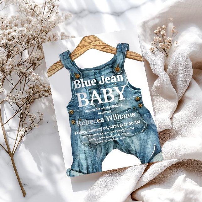 Convites Chá de fraldas do Modern Denim Blue Jean Baby Boy (Criador carregado)