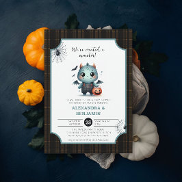 Convites Chá de fraldas do Monstro Halloween Tartan Cute Co