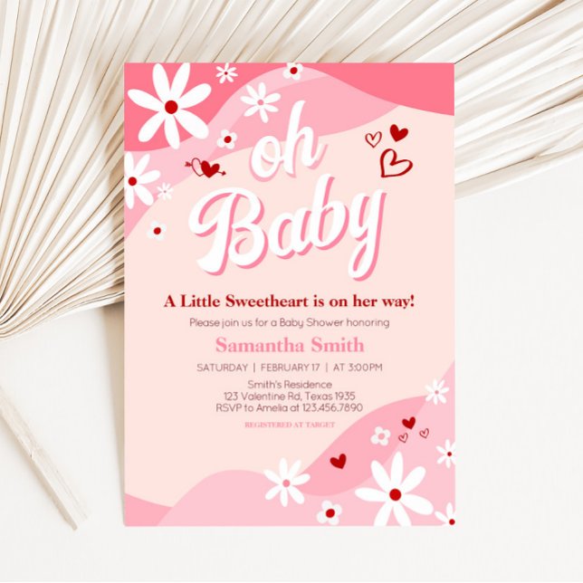 Convites Chá de fraldas do Namorados Groovy (Retro Sweetheart Baby Shower Invitation)
