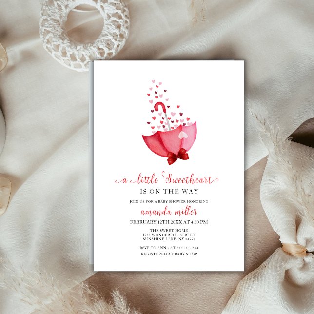 Convites Chá de fraldas do Namorados Guarda-chuvas Vermelho (Pink Red Sweetheart Umbrella Valentine Baby Shower Invitation)