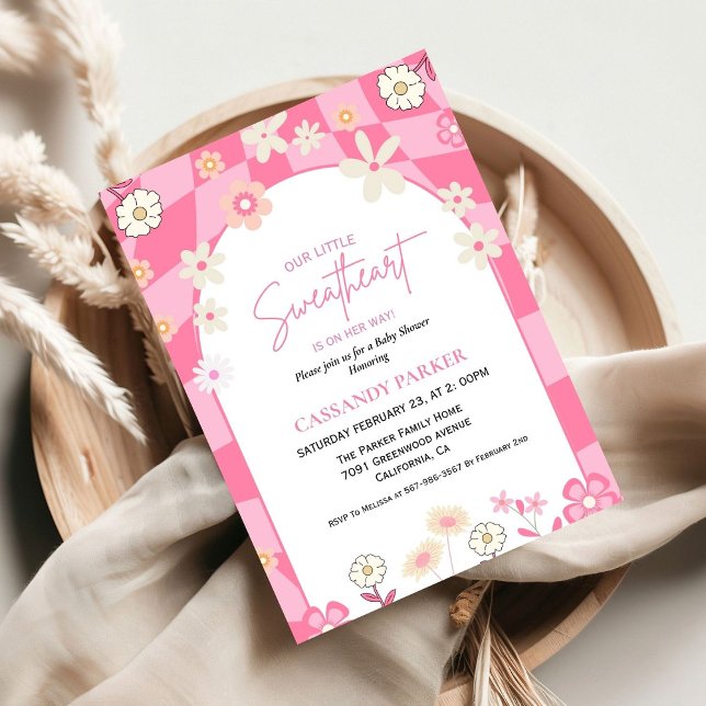 Convites Chá de fraldas do Namorados Retro Groovy Daisy Boh (Criador carregado)