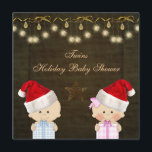 Convites Chá de fraldas do Natal dos gêmeos do menino & da<br><div class="desc">O ouro elegante bonito e o chá de fraldas marrom do Natal dos gêmeos do menino e da menina convidam com um bebê bonito do menino e da menina com chapéus e presentes do papai noel, uma estrela bonito do ouro, ornamento da faísca elegante e arcos de suspensão em um...</div>