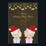 Convites Chá de fraldas do Natal dos gêmeos do menino & da<br><div class="desc">O ouro elegante bonito e o chá de fraldas marrom dos casais do Natal dos gêmeos do menino e da menina convidam com um bebê bonito do menino e da menina com chapéus e presentes do papai noel, uma estrela bonito do ouro, ornamento da faísca elegante e arcos de suspensão...</div>