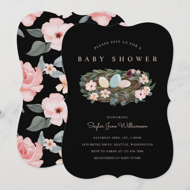 Convites Chá de fraldas do ninho da Boêmia Floral da Waterc (Frente/Verso)