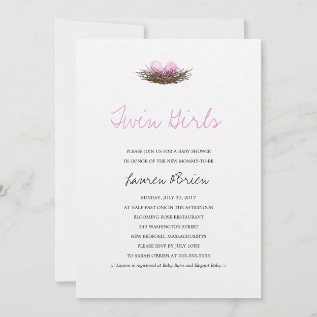 Convites Chá de fraldas do Ninho das Garotas Gêmeas da Aqua (Frente)