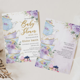 Convites Chá de fraldas do Partido Elegante Floral Alta Tea