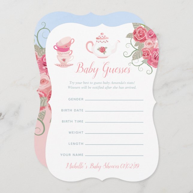 Convites Chá de fraldas do Partido Floral Tea, Rosas Rosa,  (Frente/Verso)