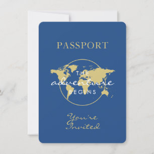 Convites Chá de fraldas do Passport Viagem Tema Azul Doura