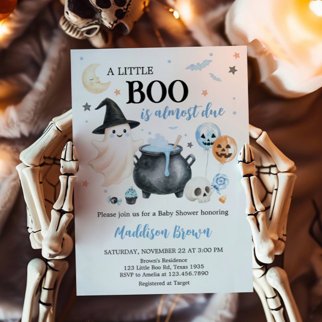 Convites Chá de fraldas do Pequeno Boo Fantasma da Bruxa Az (Boy Witch Ghost Little Boo Baby Shower invitation)