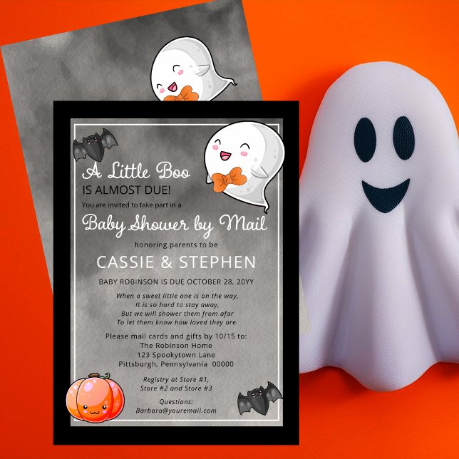Convites Chá de fraldas do Pequeno Boo Fantasma do Hallowee (Halloween A Little Boo Ghost Boy Baby Shower By Mail Invitation)