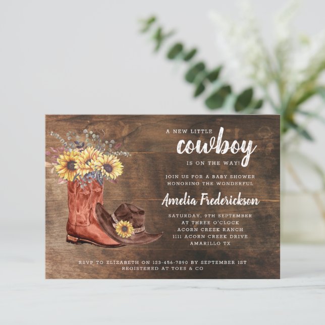 Convites Chá de fraldas do Pequeno Cowboy Boots (Em pé/Frente)