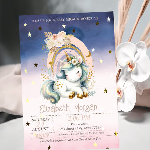 Convites Chá de fraldas do Rainbow Unicorn Stars Ombre