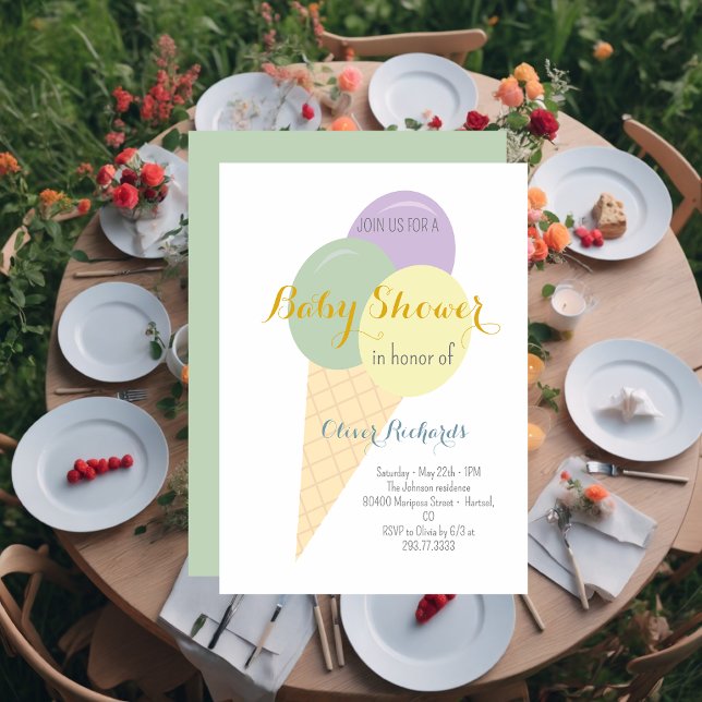 Convites Chá de fraldas do Sorvete Cone Scoop Kids (Criador carregado)