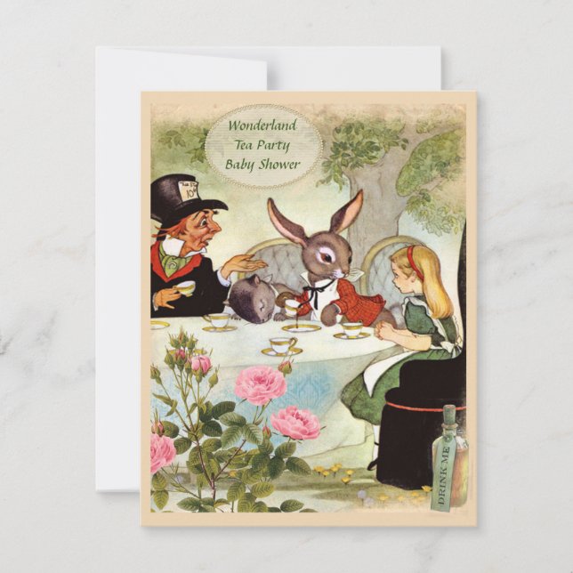 Convites Chá de fraldas do tea party do Hatter louco (Frente)