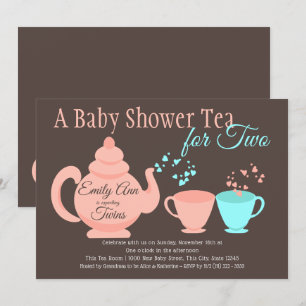 Convites Chá de fraldas do tea party dos gêmeos