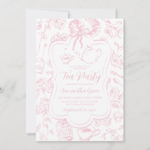 Convites Chá de fraldas do Tea Party Rosa