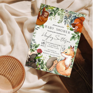 Convites Chá de fraldas do Tema Animais do Zoo Woodland Saf