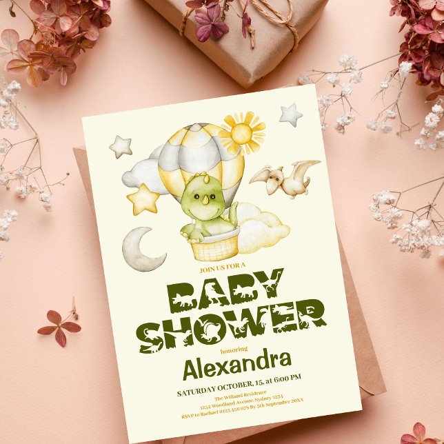 Convites Chá de fraldas do Tema do Dinossauro (Criador carregado)