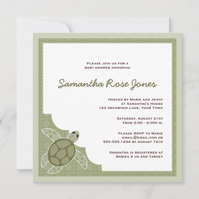 Convites Chá de fraldas do Tema do Oceano Cento - Verde (Frente)