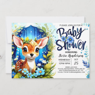 Convites Chá de fraldas do Tema do Veado Azul Whimsical