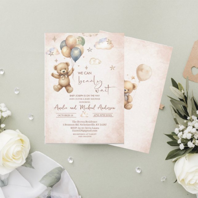 Convites Chá de fraldas do Ursinho do Urso de Aquarela Eleg (Criador carregado)