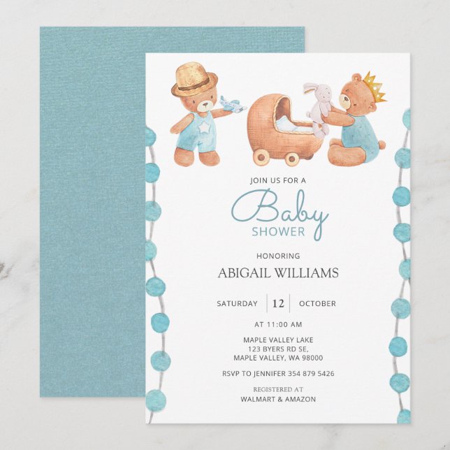 Convites Chá de fraldas do Urso Azul (Frente/Verso)