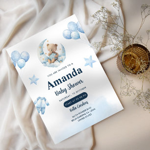 Convites Chá de fraldas do Urso Azul Celestial