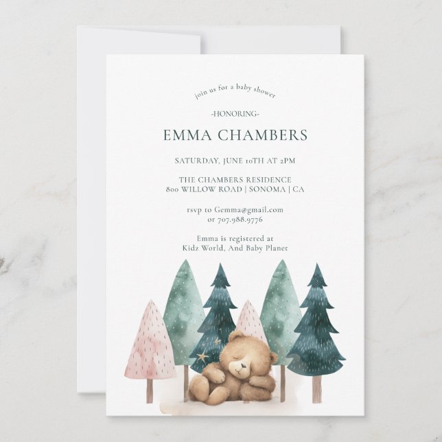 Convites Chá de fraldas do Urso de Boho Teddy (Frente)