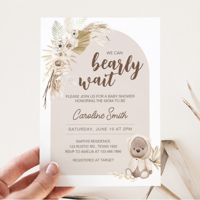 Convites Chá de fraldas do Urso de Boho Teddy (Brown Boho Baby Bear Baby Shower Invitation)