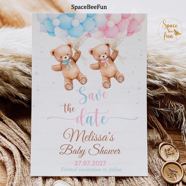 Convites Chá de fraldas do urso de pelúcia Revolução de Gên (teddy bear baby shower,save the date,baby shower  Gender Reveal,bear invitation,boho bohemian bear,w)