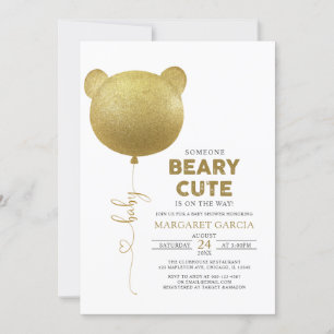 Convites Chá de fraldas do Urso Dourado do Balão de Beary