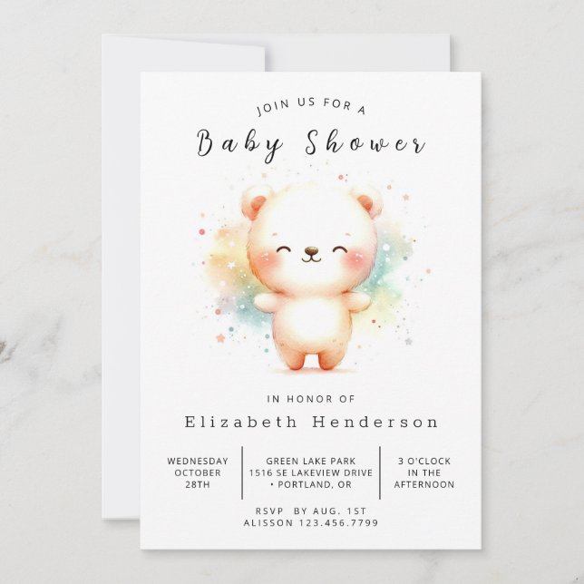 Convites Chá de fraldas do Urso Impressor Boho (Frente)