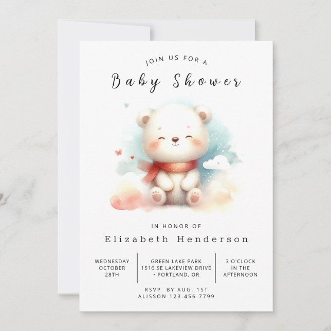 Convites Chá de fraldas do Urso Impressor Boho (Frente)