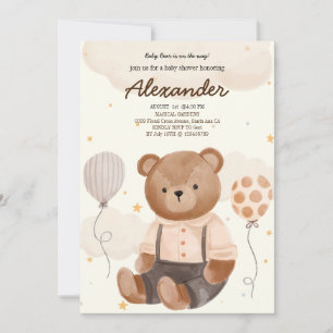 Convites Chá de fraldas do Urso Marrom Vintage