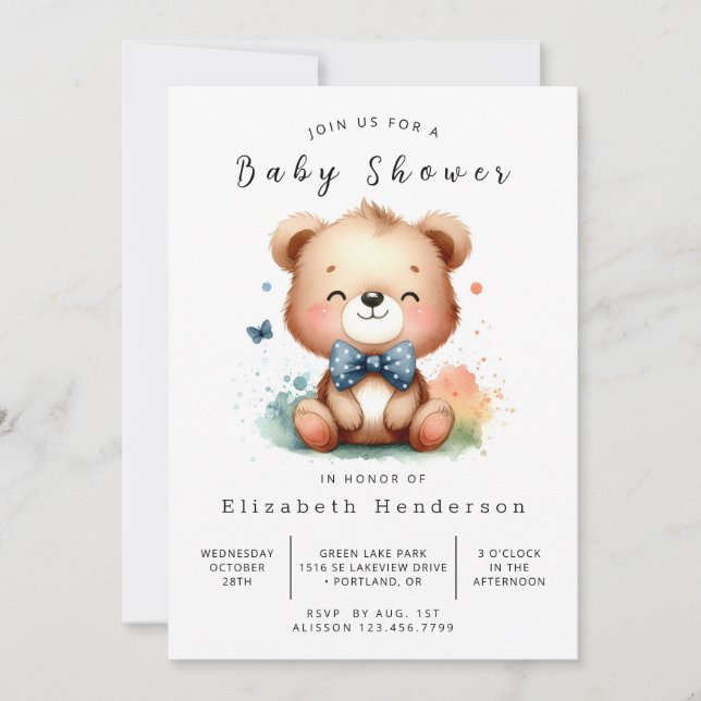 Convites Chá de fraldas do Urso Online Pastel (Frente)
