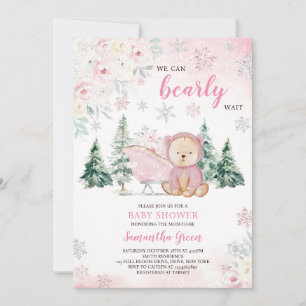 Convites Chá de fraldas do Urso Rosa