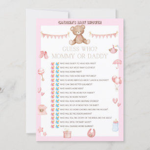 Convites Chá de fraldas do Urso Rosa - Nome Editável, 5x7