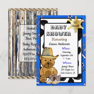 Convites Chá de fraldas do Xerife Teddy Bear Cowboy