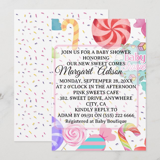 Convites chá de fraldas doce (Frente/Verso)