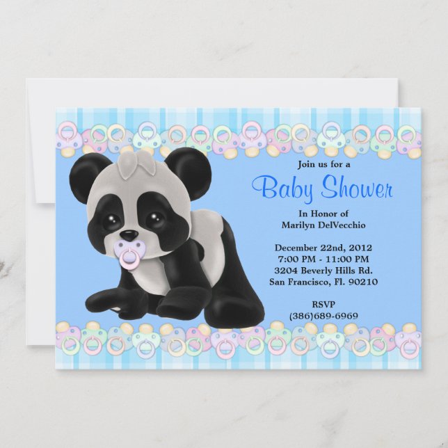 Convites Chá de fraldas doce BONITO do urso de panda do (Frente)